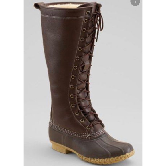 L.L. Bean Signature Shearling Tall Boots lace up 6